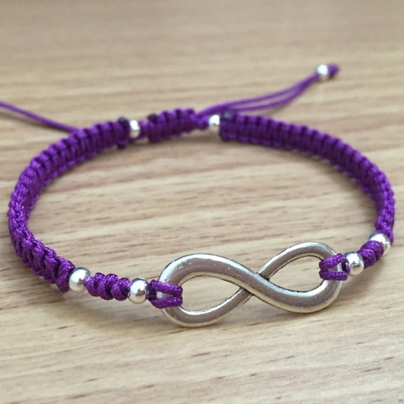 Silver Infinity Purple Braided Shamballa Bracelet - Picture 2 of 6